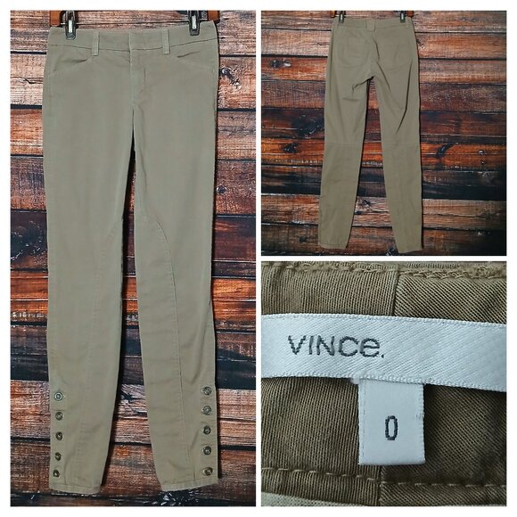 Vince Pants Size 0 Breech Jodhpur Style Khaki Tan Button Ankle Made in USA - Picture 1 of 11